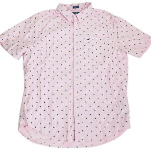 Hollister Men's XL  Epic Flex Stretch Slim Fit Pink Palm Tree Button Down Shirt